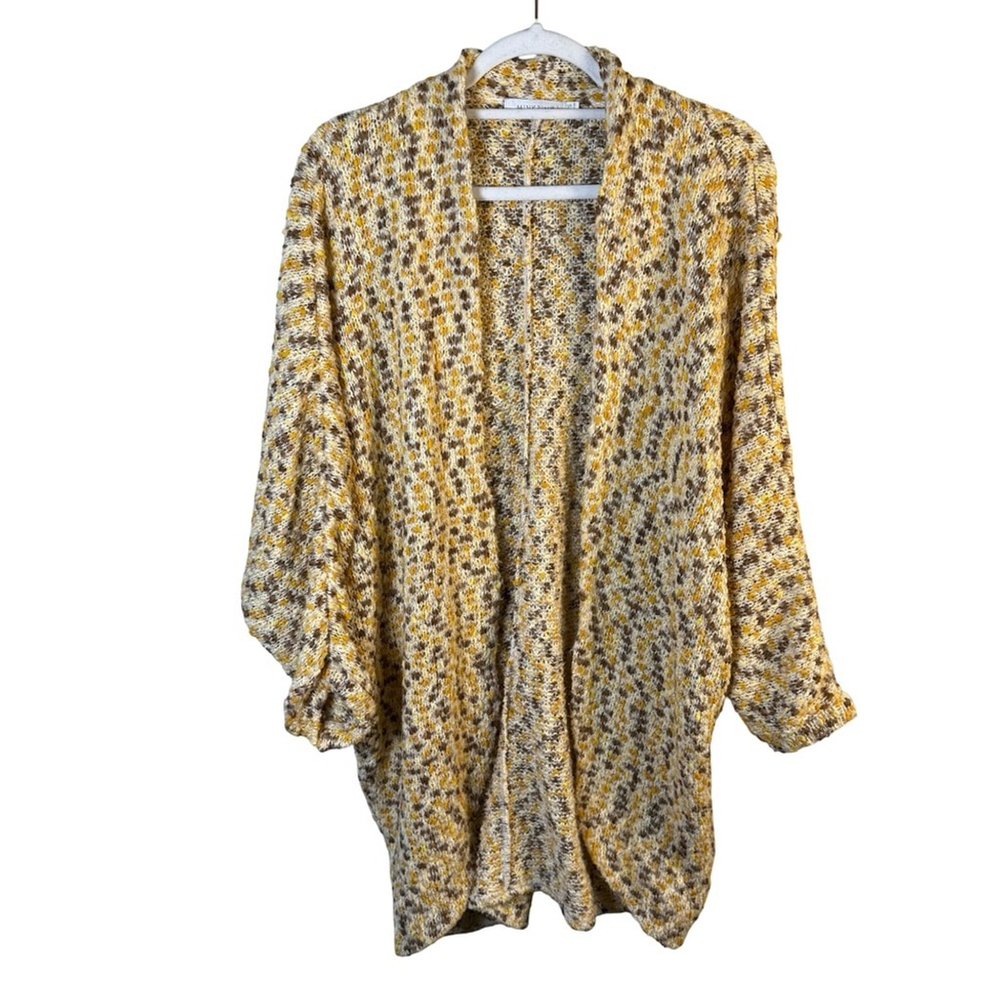 MINKPINK Yellow Brown Textured Knit Open Cardigan Size XS/S Boho Cottagecore